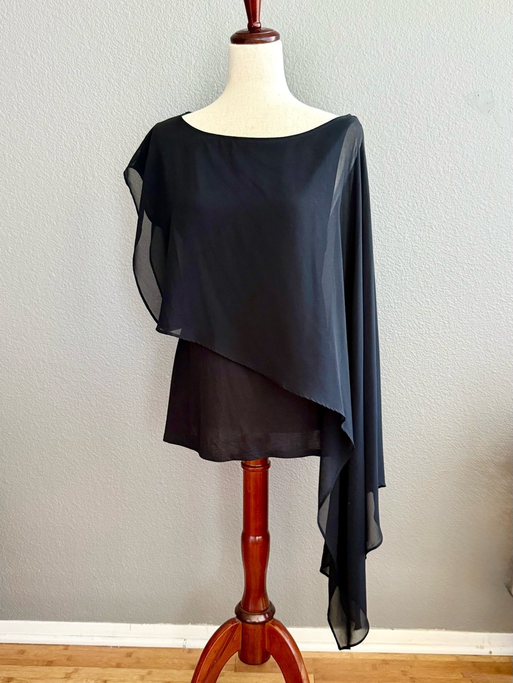 Haute Hippie Black Asymmetric Overlay Tank Blouse Sheer Size Medium